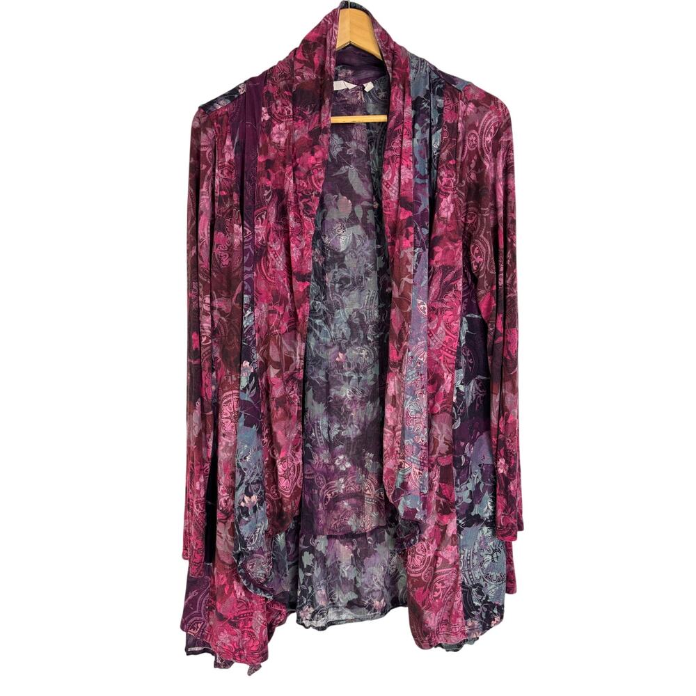 Watercolor Patchwork Cardigan Size M Paisley Artsy Boho Romantic Feminine